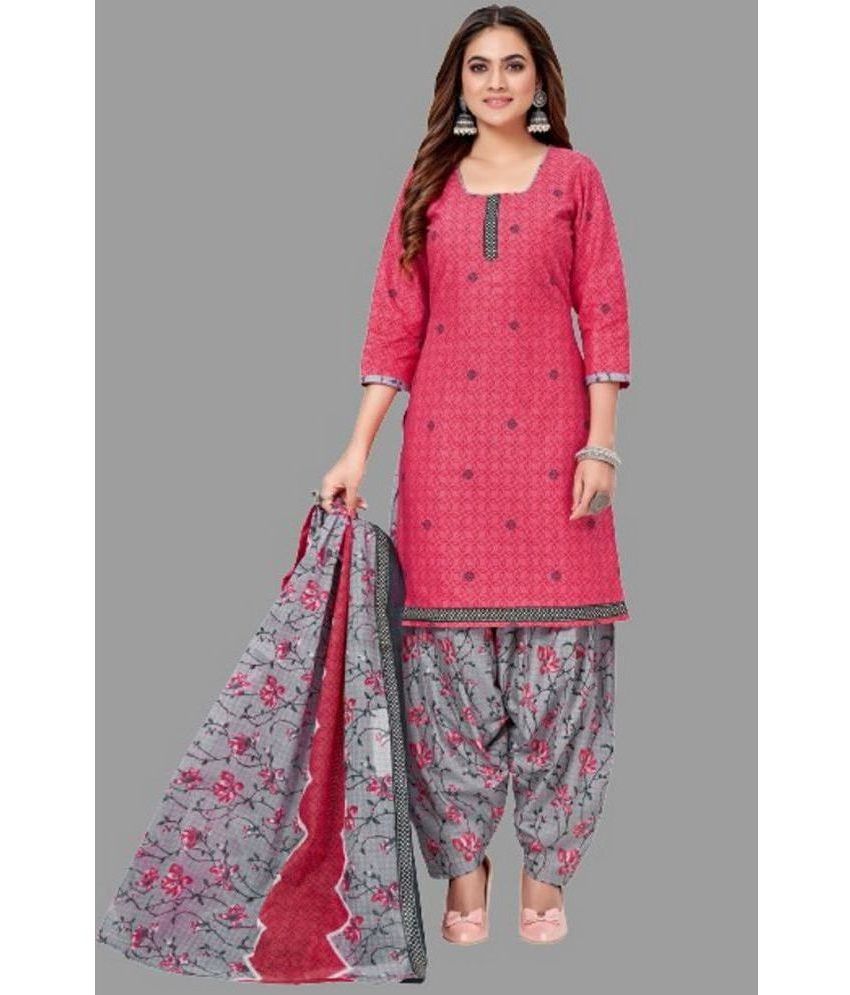     			shree jeenmata collection - Red Printed Unstitched Dress Material ( Pack of 1 )