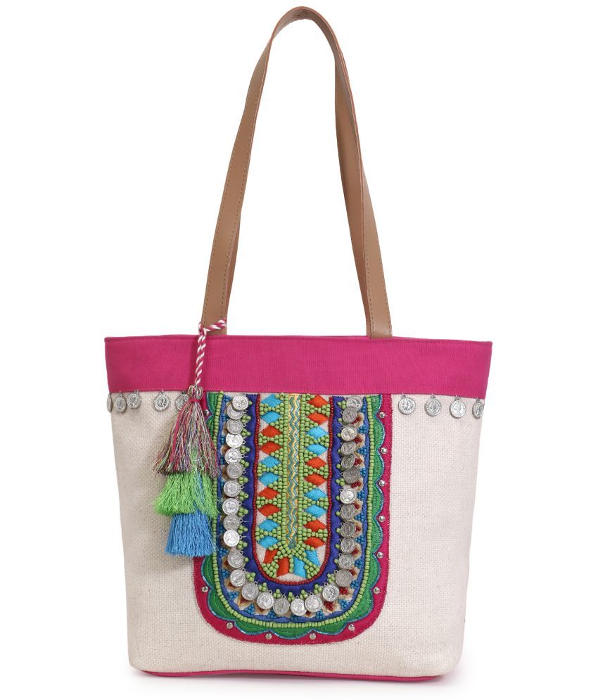     			Anekaant White Jute Tote Bag