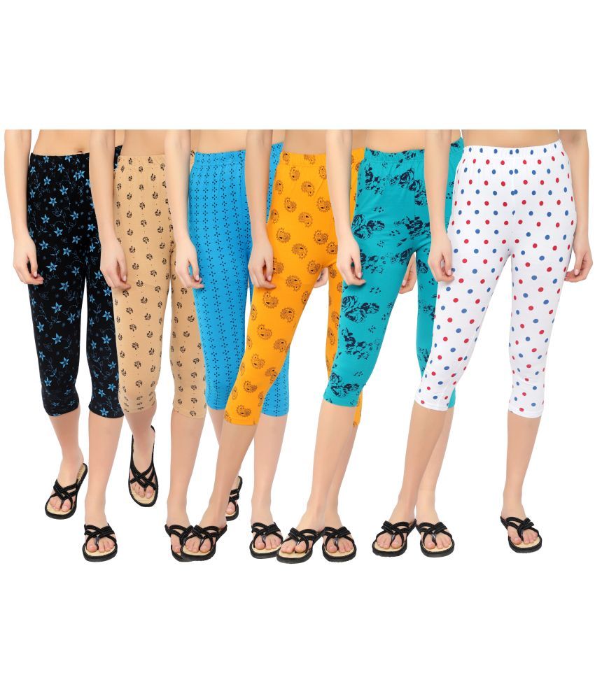     			Diaz Multi Cotton Lycra Floral Capri - Pack of 6