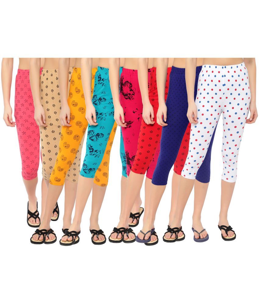     			Diaz Multi Cotton Lycra Graphic Capri - Pack of 8