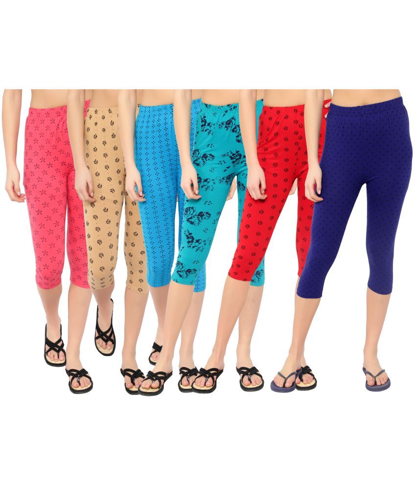     			Diaz Multi Cotton Lycra Graphic Capri - Pack of 6