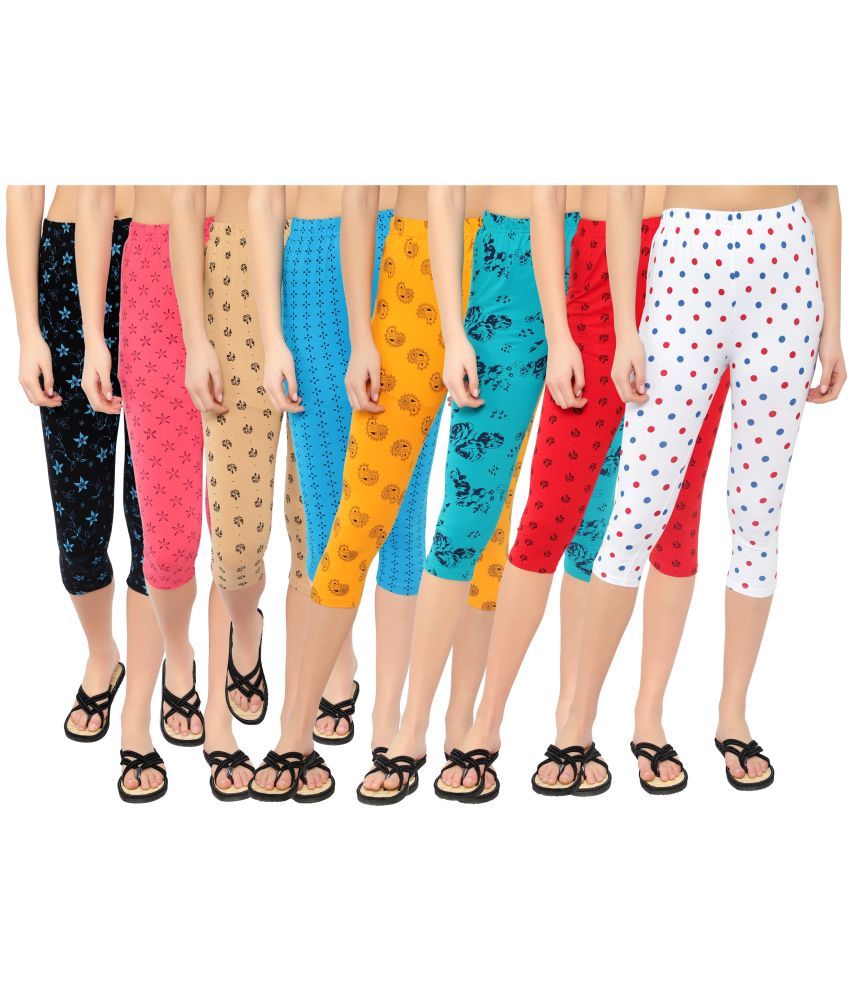     			Diaz Multi Cotton Lycra Graphic Capri - Pack of 8