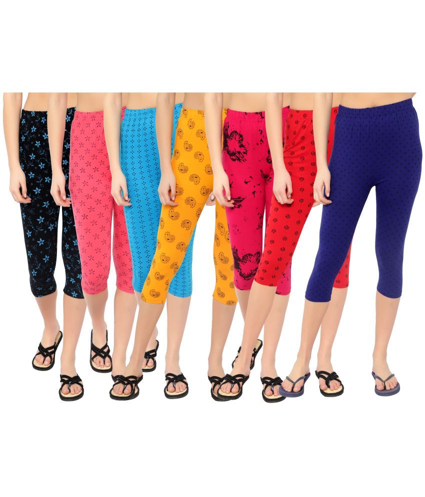     			Diaz Multi Cotton Lycra Graphic Capri - Pack of 7