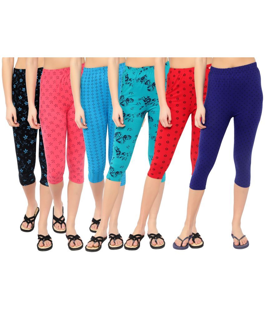     			Diaz Multi Cotton Lycra Graphic Capri - Pack of 6