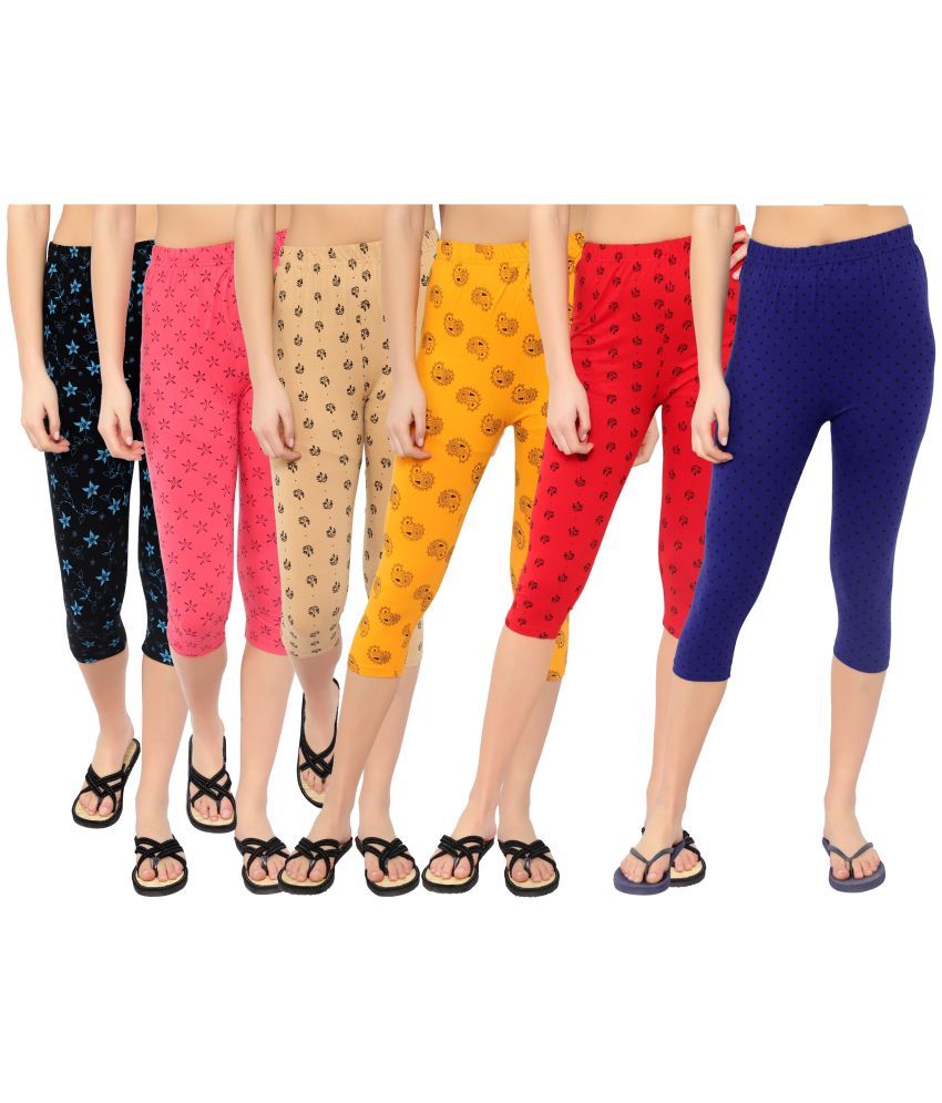     			Diaz Multi Cotton Lycra Graphic Capri - Pack of 6