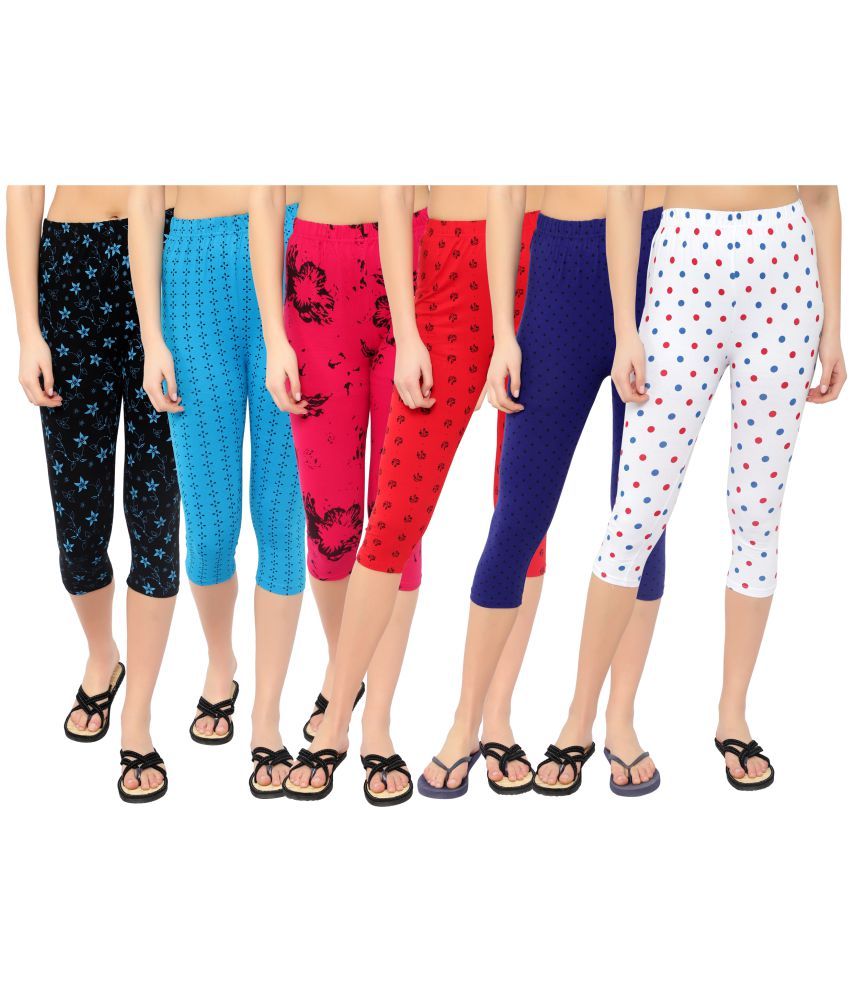     			Diaz Multi Cotton Lycra Graphic Capri - Pack of 6