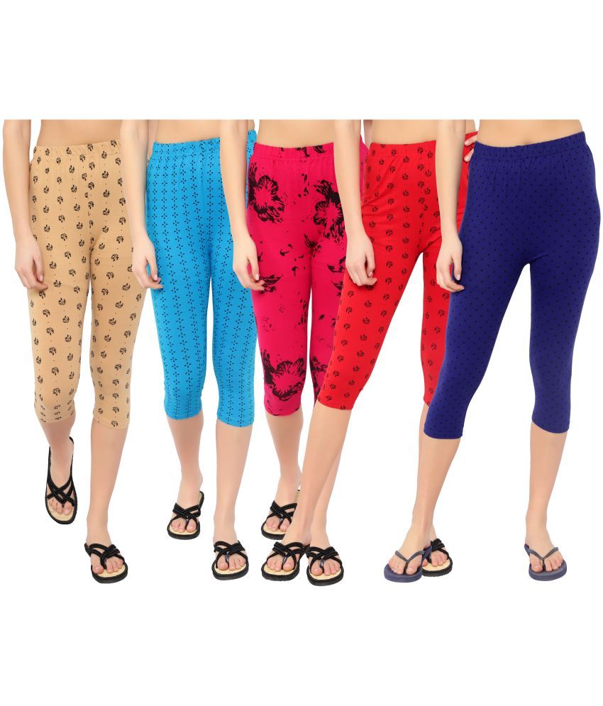     			Diaz Multi Cotton Lycra Graphic Capri - Pack of 5