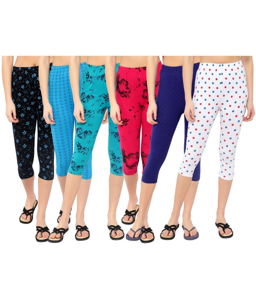     			Diaz Multi Cotton Lycra Graphic Capri - Pack of 6