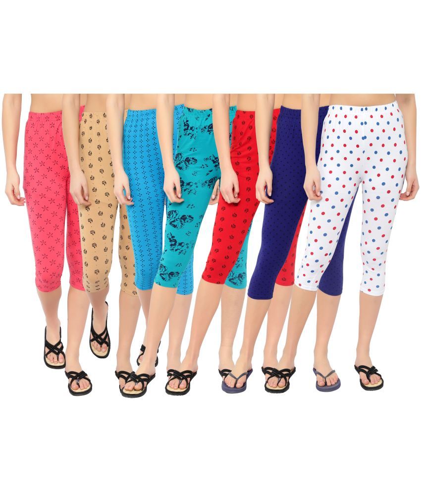     			Diaz Multi Cotton Lycra Printed Capri - Pack of 7