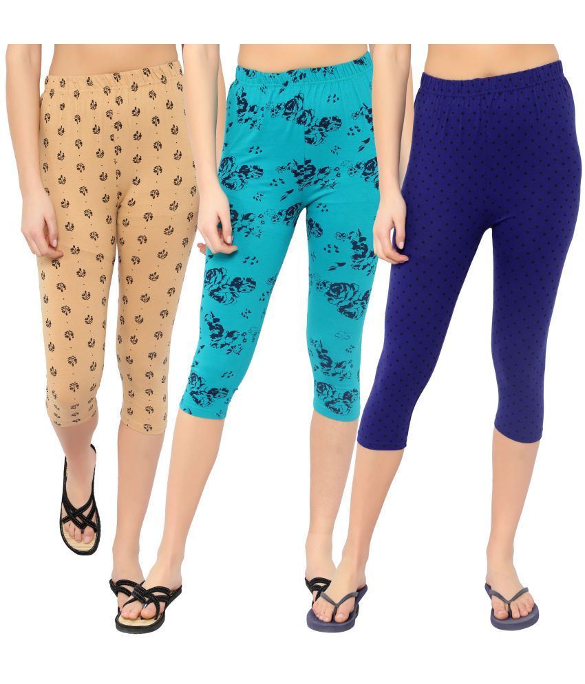     			Diaz Multi Cotton Lycra Printed Capri - Pack of 3