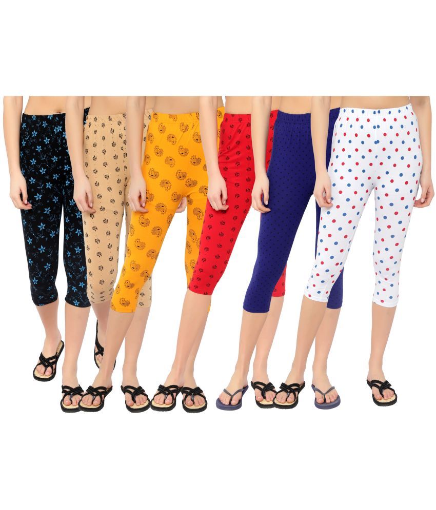     			Diaz Multi Cotton Lycra Printed Capri - Pack of 6