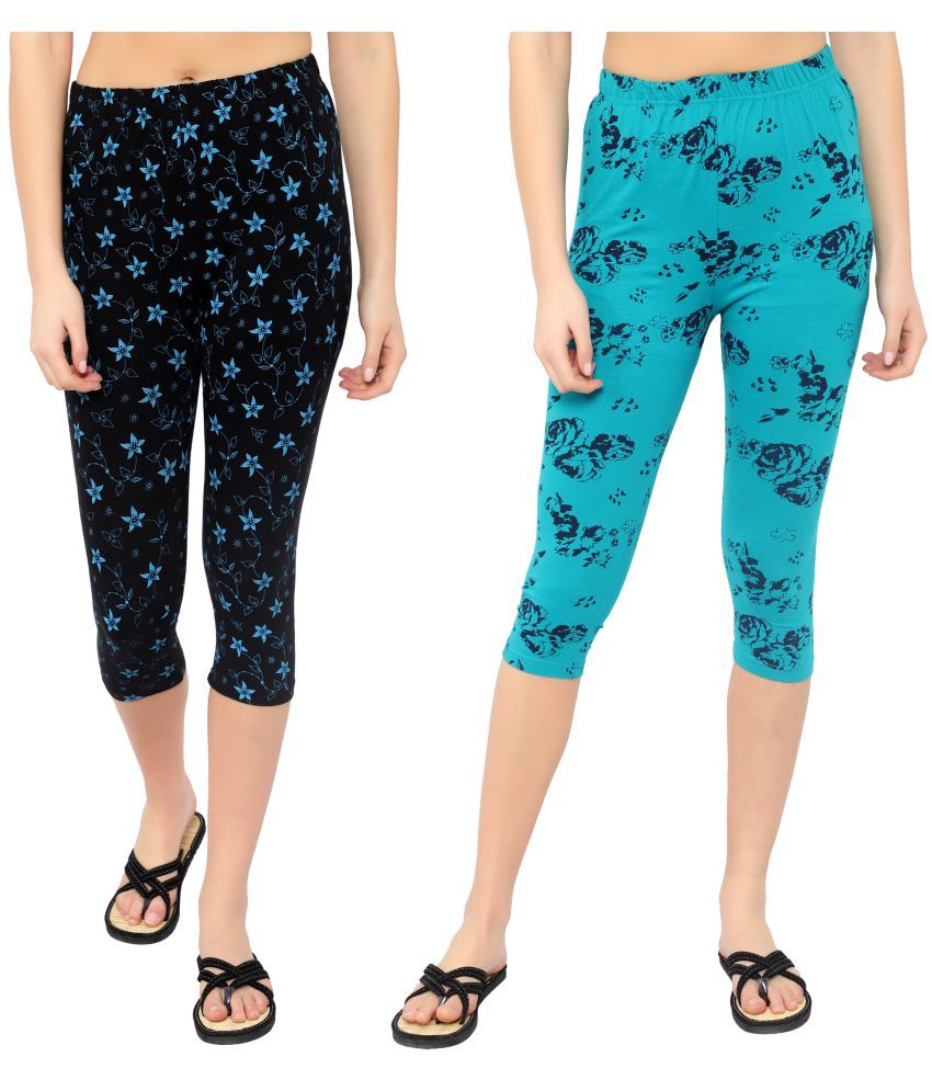     			Diaz Multi Cotton Lycra Printed Capri - Pack of 2