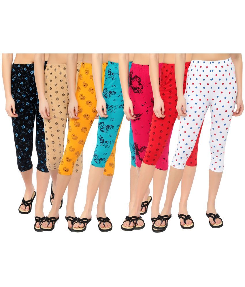     			Diaz Multi Cotton Lycra Printed Capri - Pack of 7