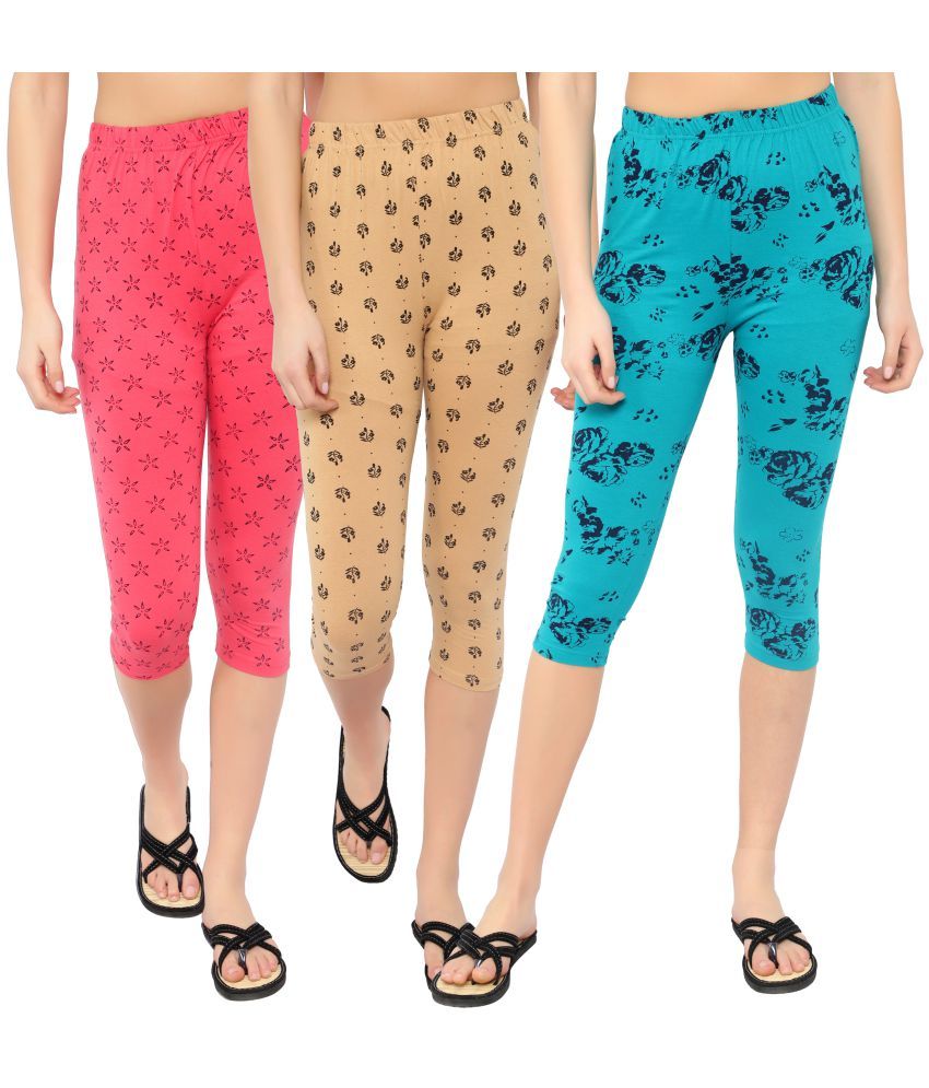     			Diaz Multi Cotton Lycra Printed Capri - Pack of 3