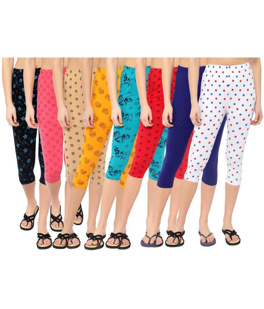     			Diaz Multi Cotton Lycra Printed Capri - Pack of 8