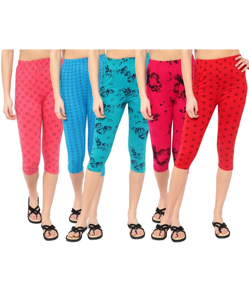     			Diaz Multi Cotton Lycra Printed Capri - Pack of 5