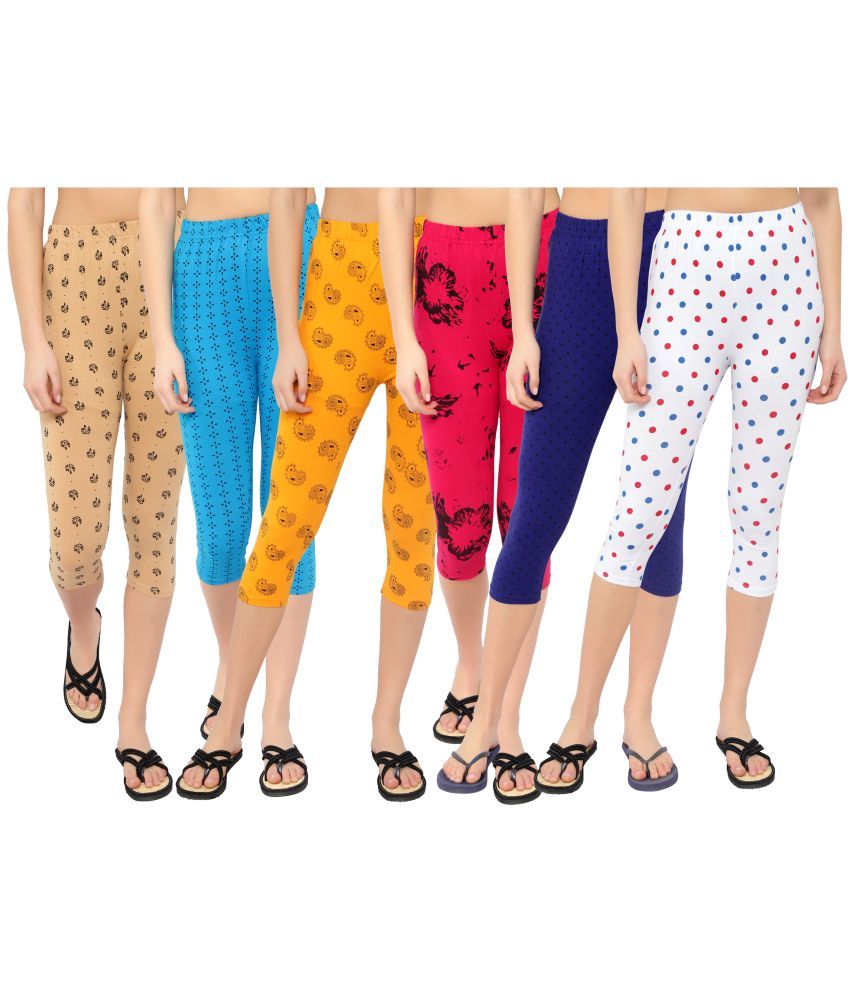     			Diaz Multi Cotton Lycra Printed Capri - Pack of 6