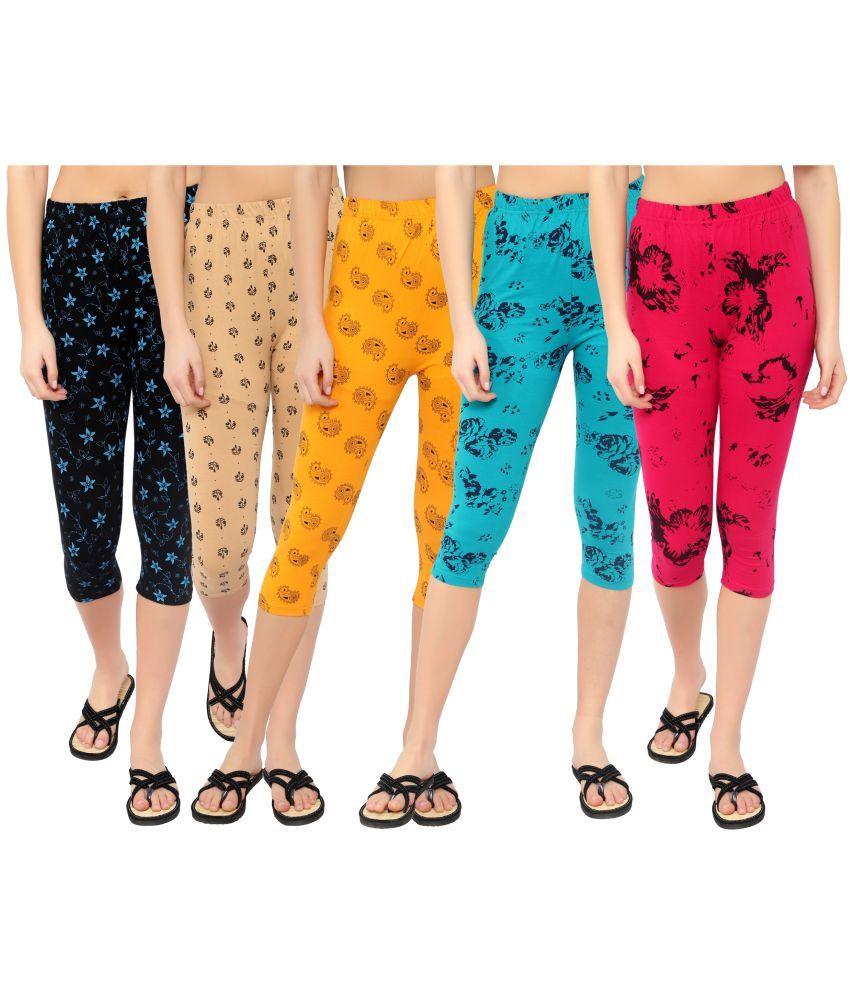     			Diaz Multi Cotton Lycra Printed Capri - Pack of 5