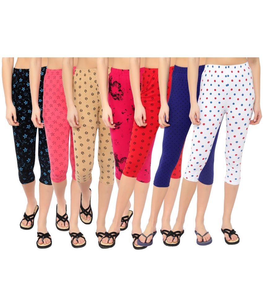     			Diaz Multi Cotton Lycra Printed Capri - Pack of 7