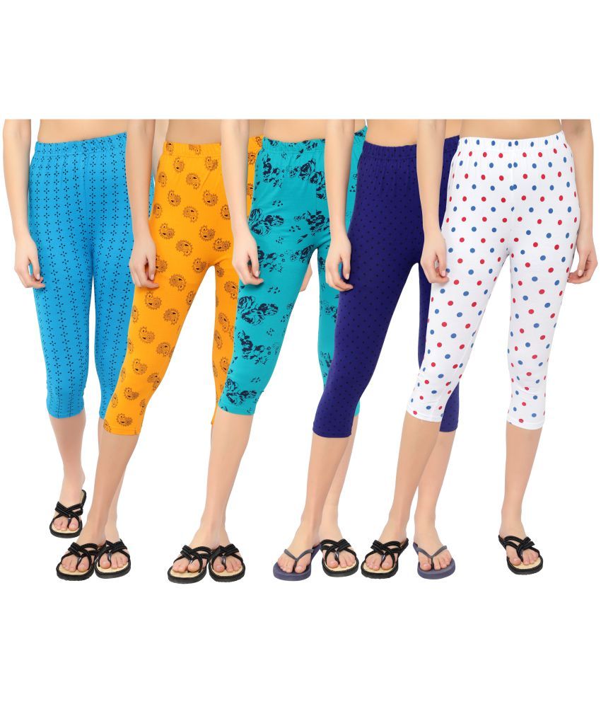     			Diaz Multi Cotton Lycra Printed Capri - Pack of 5