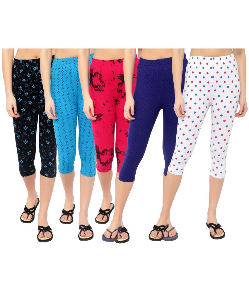     			Diaz Multi Cotton Lycra Printed Capri - Pack of 5