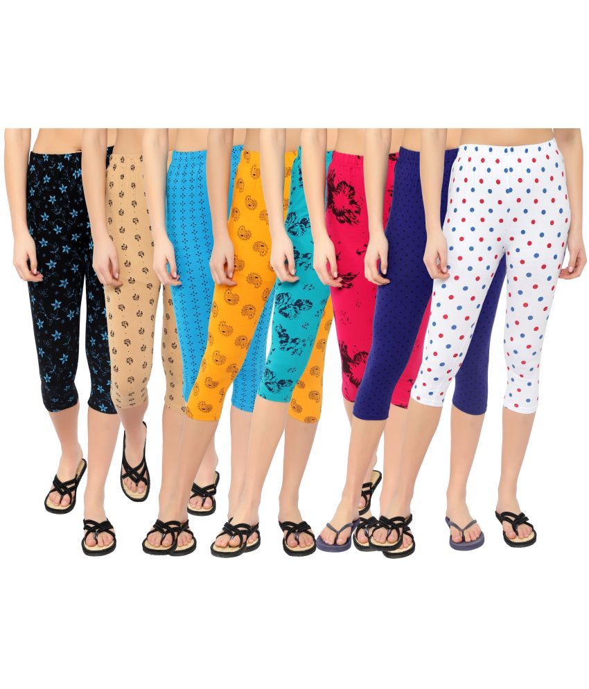     			Diaz Multi Cotton Lycra Printed Capri - Pack of 8