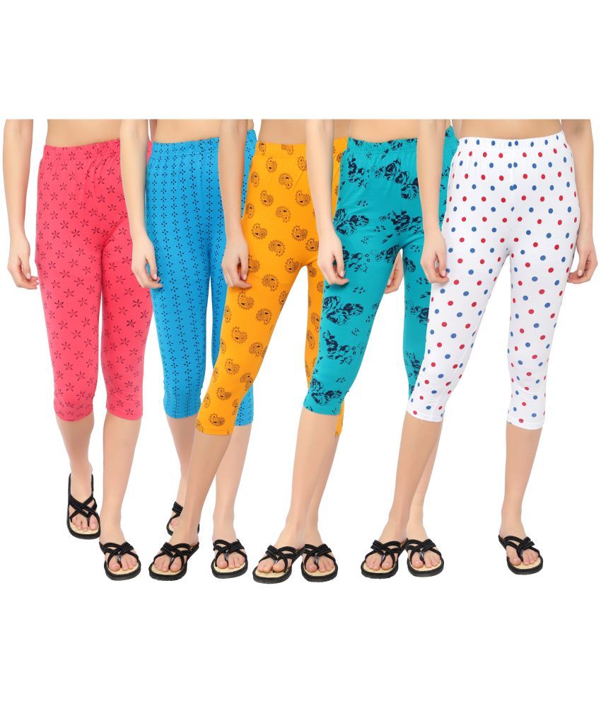     			Diaz Multi Cotton Lycra Printed Capri - Pack of 5