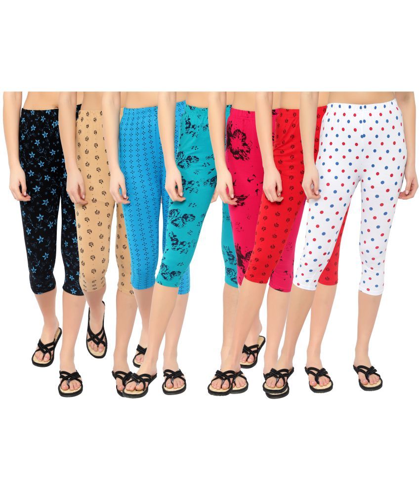     			Diaz Multi Cotton Lycra Printed Capri - Pack of 7