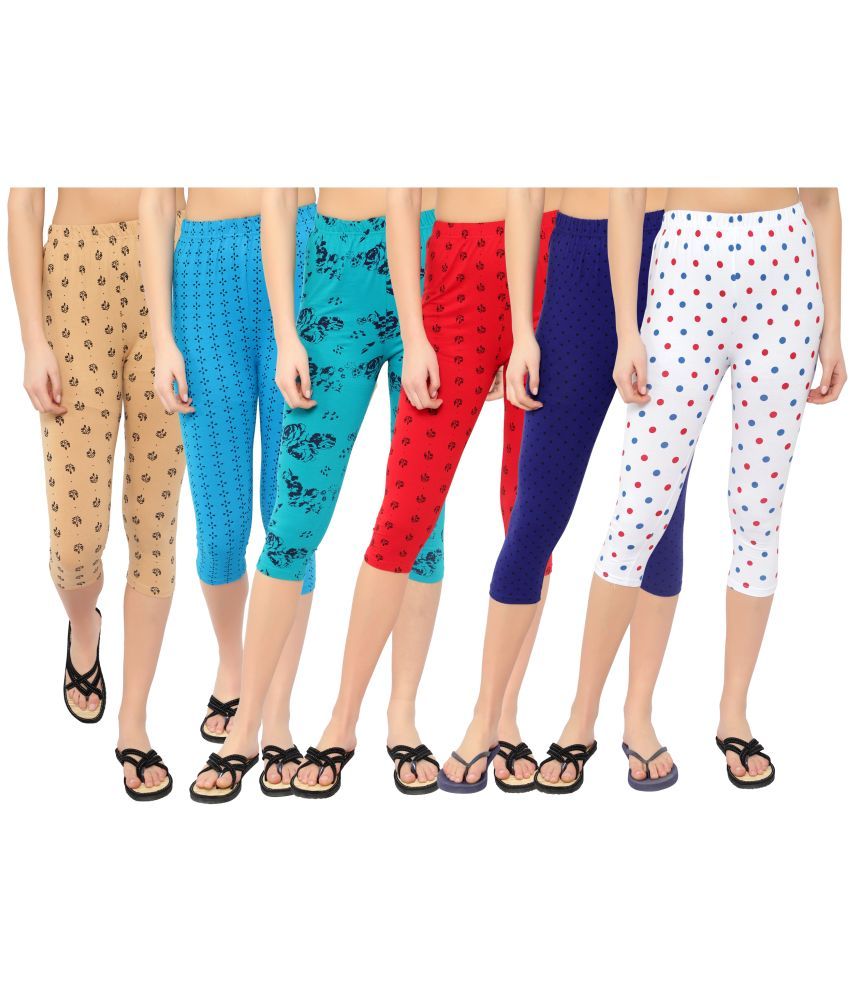     			Diaz Multi Cotton Lycra Printed Capri - Pack of 6