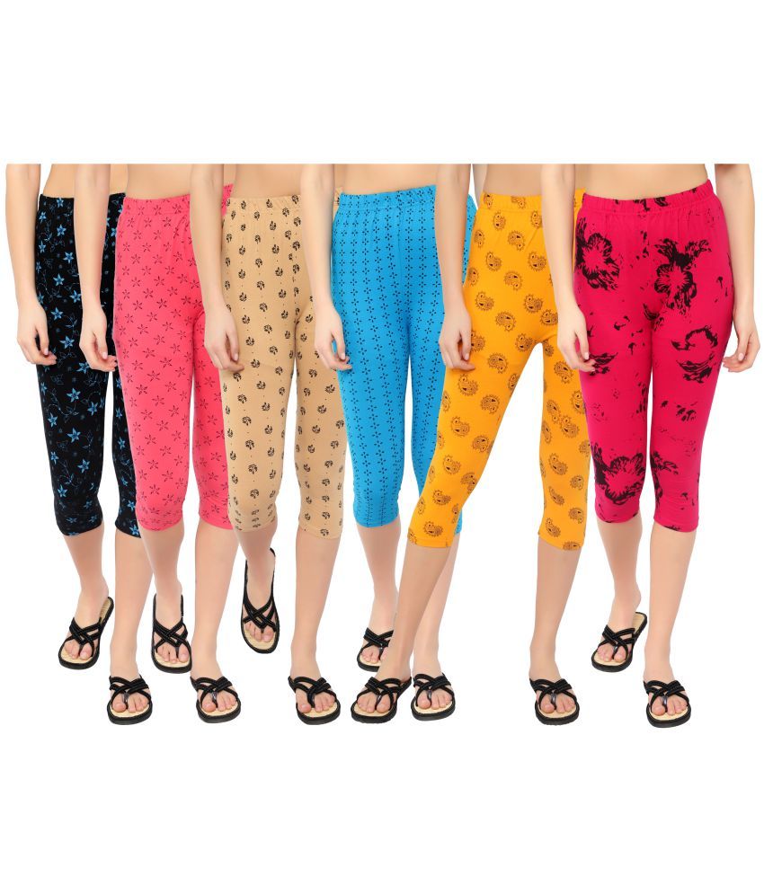     			Diaz Multi Cotton Lycra Printed Capri - Pack of 6