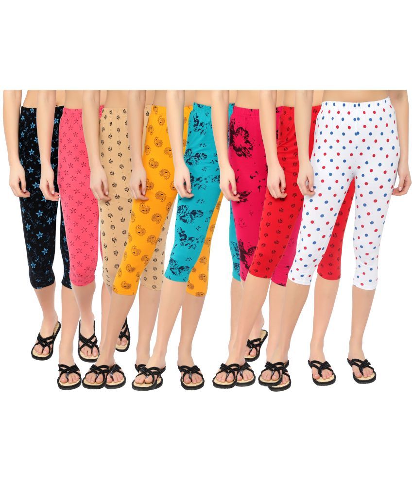     			Diaz Multi Cotton Lycra Printed Capri - Pack of 8