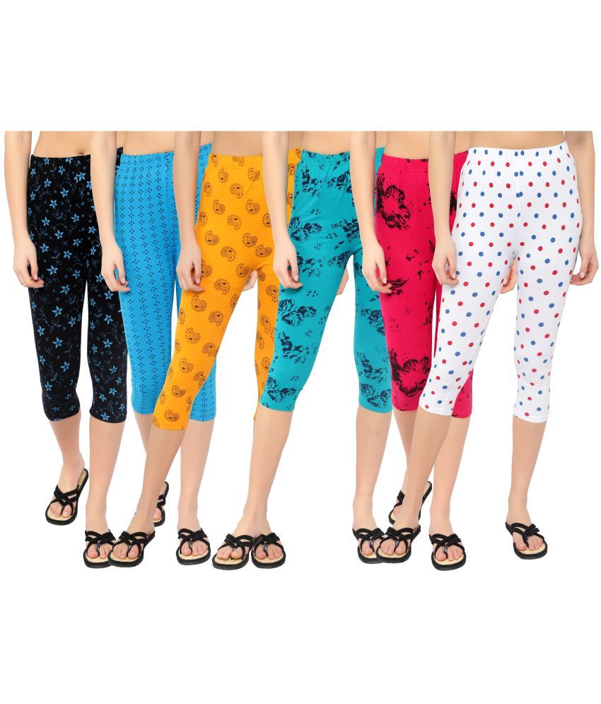     			Diaz Multi Cotton Lycra Printed Capri - Pack of 6