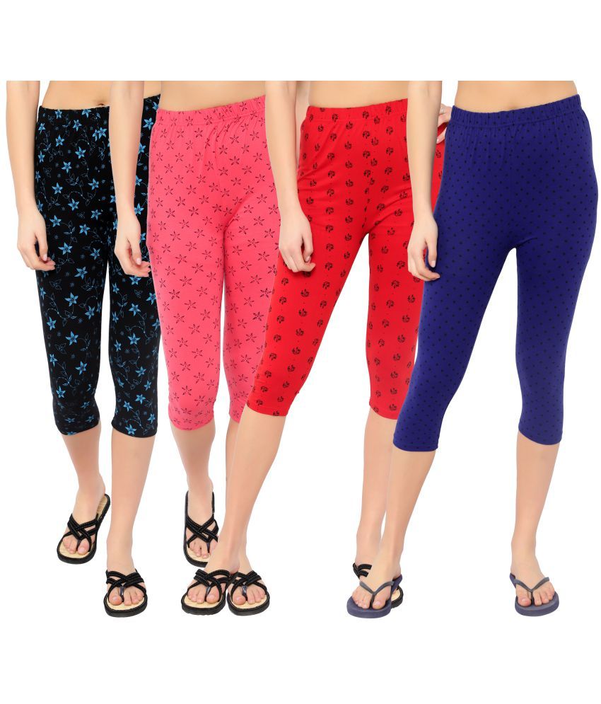     			Diaz Multi Cotton Lycra Printed Capri - Pack of 4