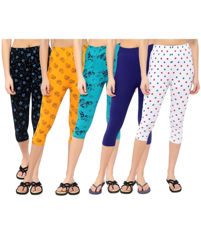     			Diaz Multi Cotton Lycra Printed Capri - Pack of 5