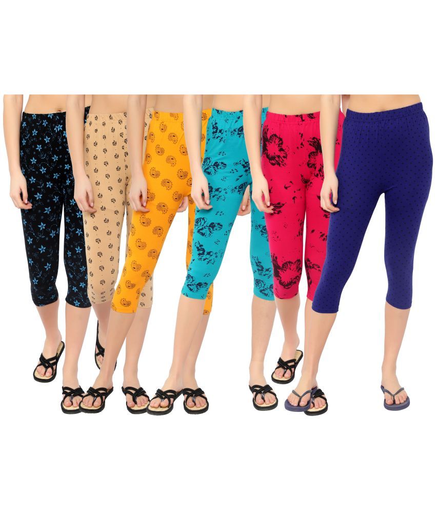     			Diaz Multi Cotton Lycra Printed Capri - Pack of 6