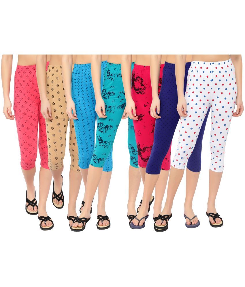     			Diaz Multi Cotton Lycra Printed Capri - Pack of 7