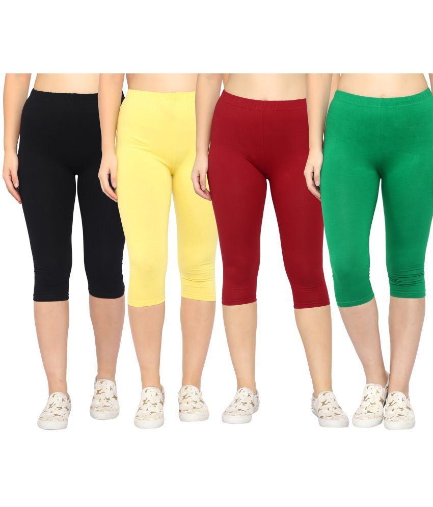     			Diaz Multi Cotton Lycra Solid Capri - Pack of 4