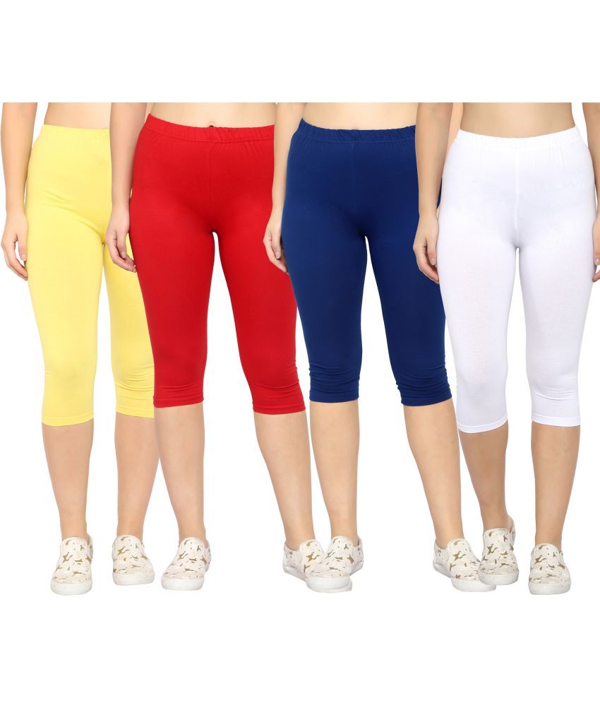     			Diaz Multi Cotton Lycra Solid Capri - Pack of 4