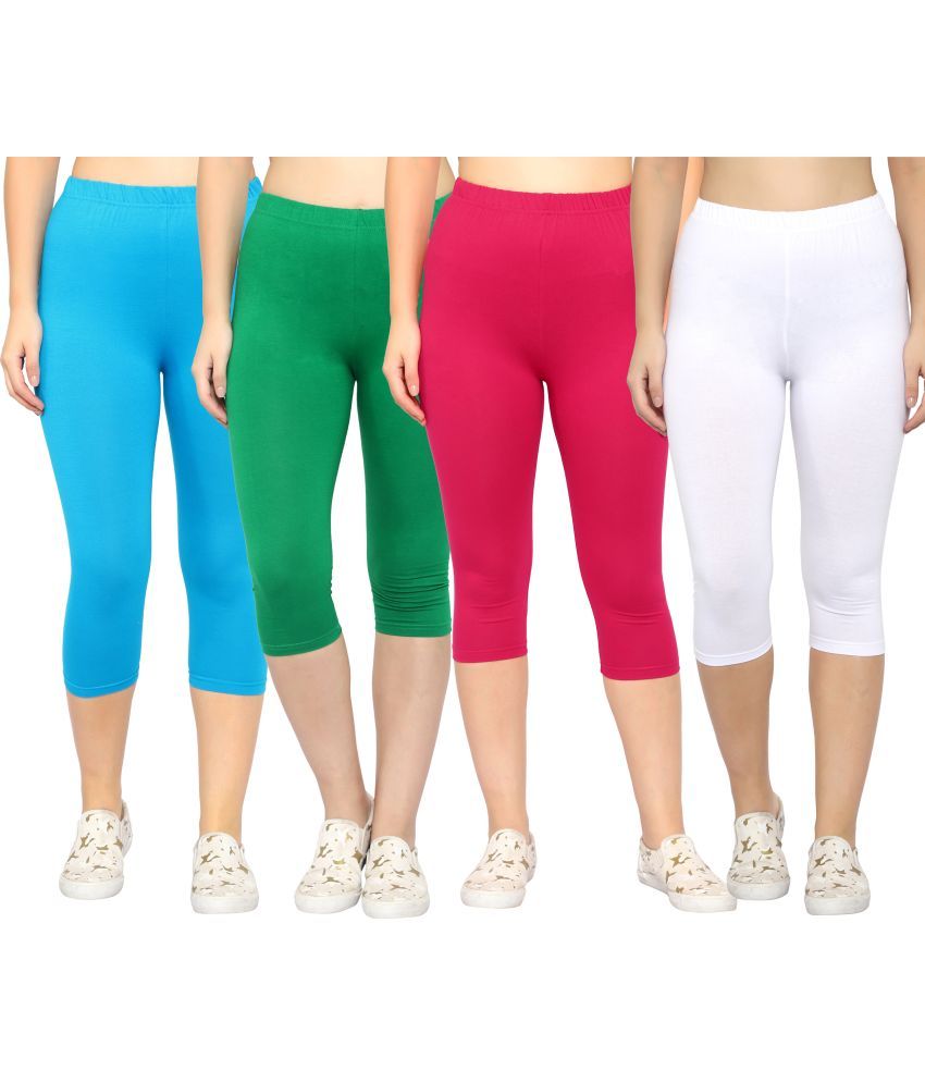     			Diaz Multi Cotton Lycra Solid Capri - Pack of 4