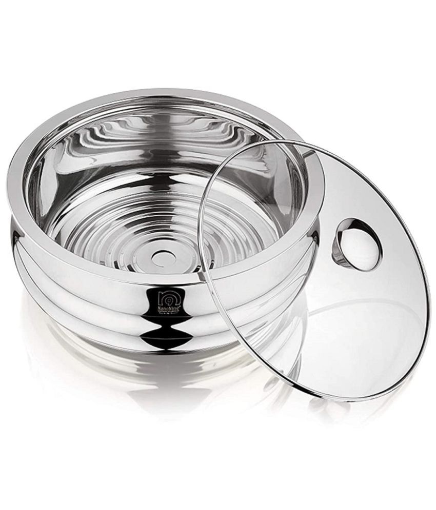     			Nanonine Chapati Server Belly Double Wall Insulated Stainless Steel Serve Fresh Casserole With Steel Coaster And Glass Lid, 750 Ml, 1 Pc