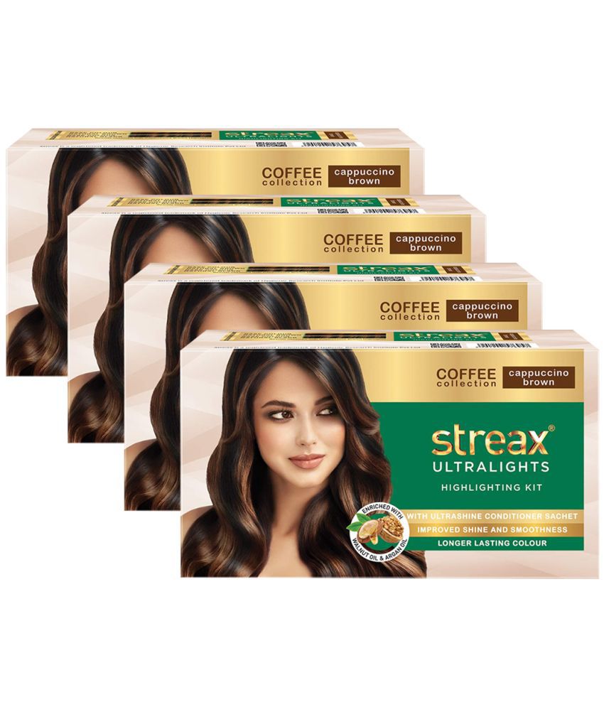 Streax Ultralights Semi Permanent Hair Color Brown Cappuccino Brown 60 g Pack of 4
