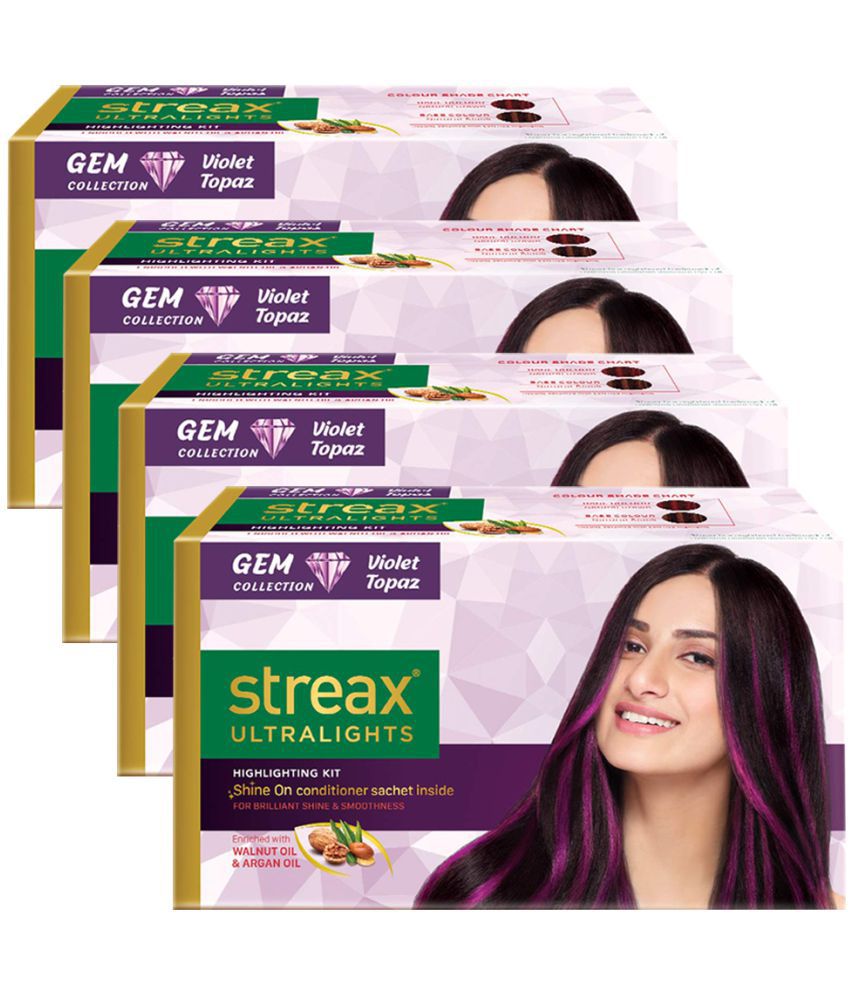 Streax Ultralights Semi Permanent Hair Color Walnut Purple Topaz 60 g Pack of 4
