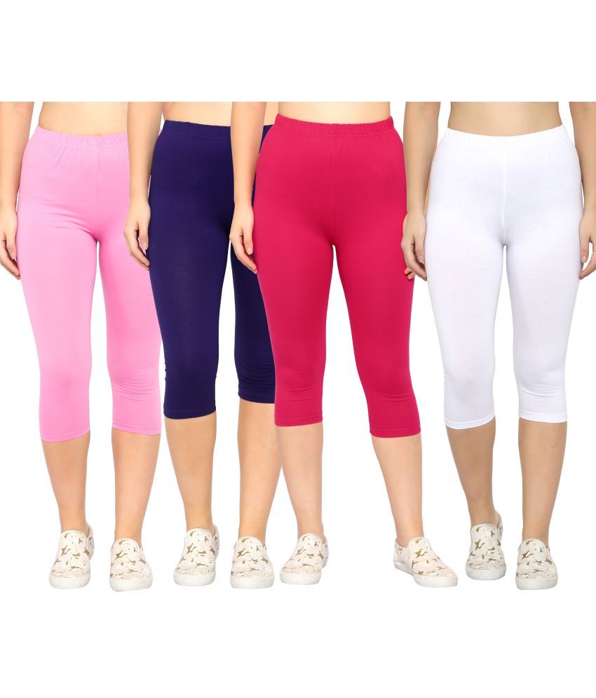     			Diaz Multi Cotton Lycra Solid Capri - Pack of 4