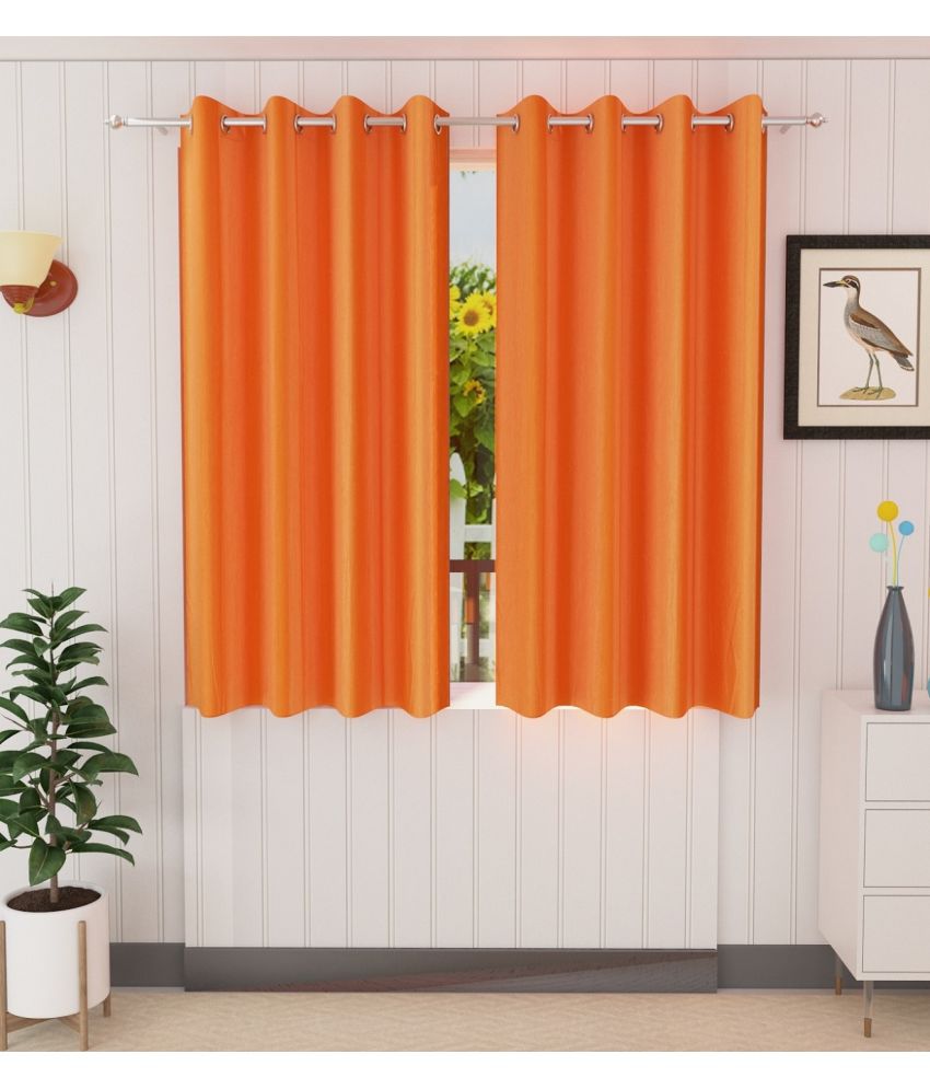     			Panipat Textile Hub Solid Semi-Transparent Eyelet Door Curtain 7 ft Pack of 2 -Orange