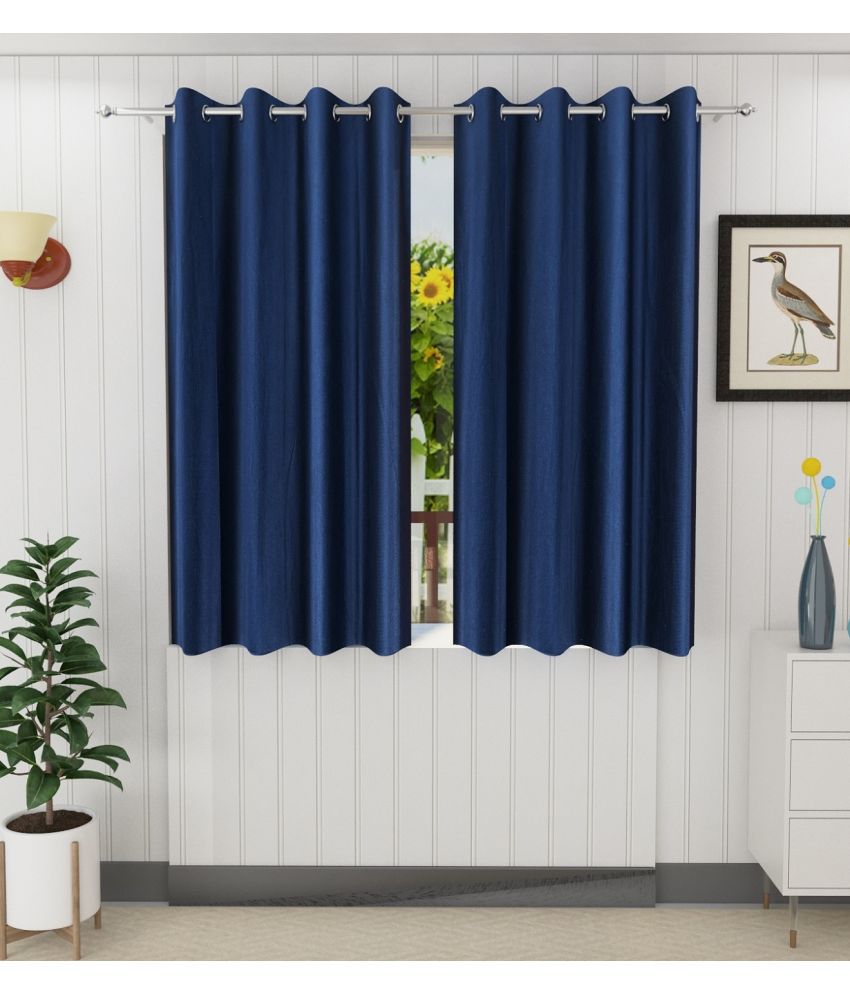    			Panipat Textile Hub Solid Semi-Transparent Eyelet Door Curtain 7 ft Pack of 2 -Navy Blue