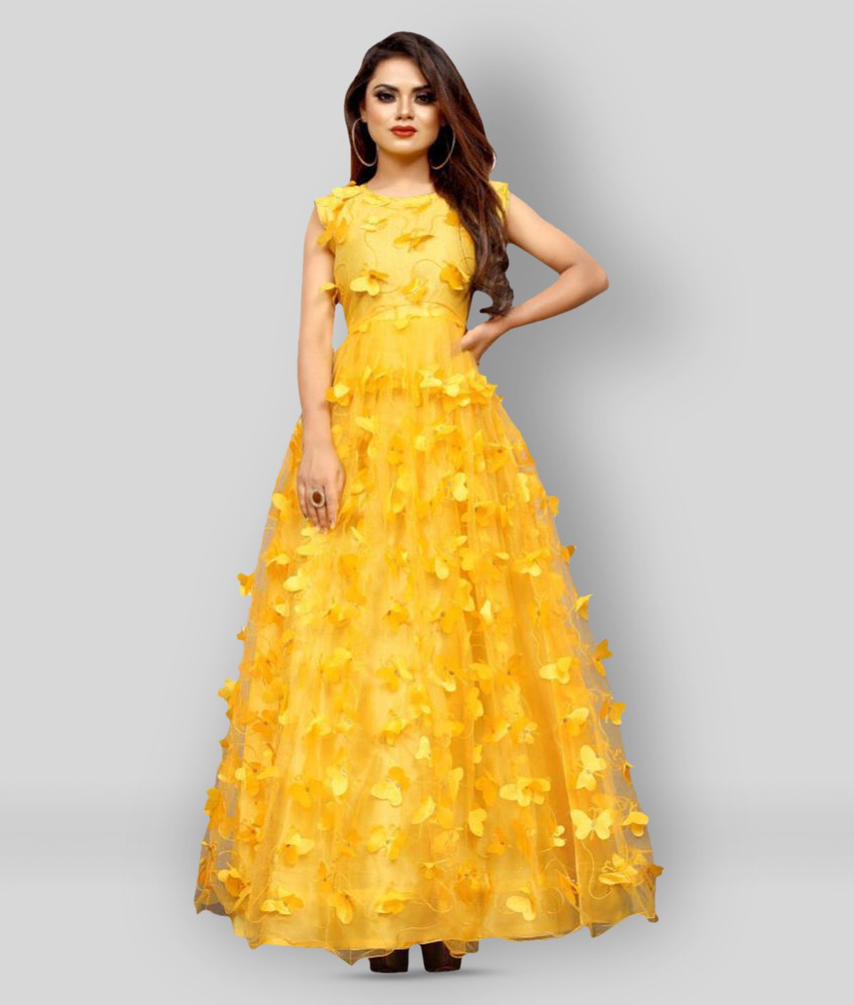     			Apnisha - Yellow A-line Net Women's Stitched Ethnic Gown ( Pack of 1 )