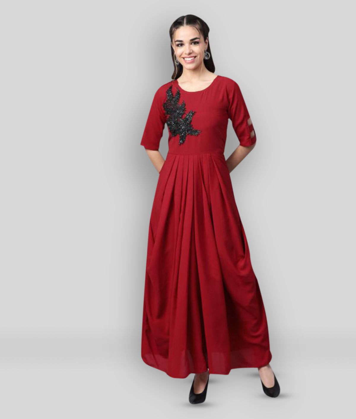 Cottinfab - Maroon A-line Net Women's Stitched Ethnic Gown ( Pack of 1 )