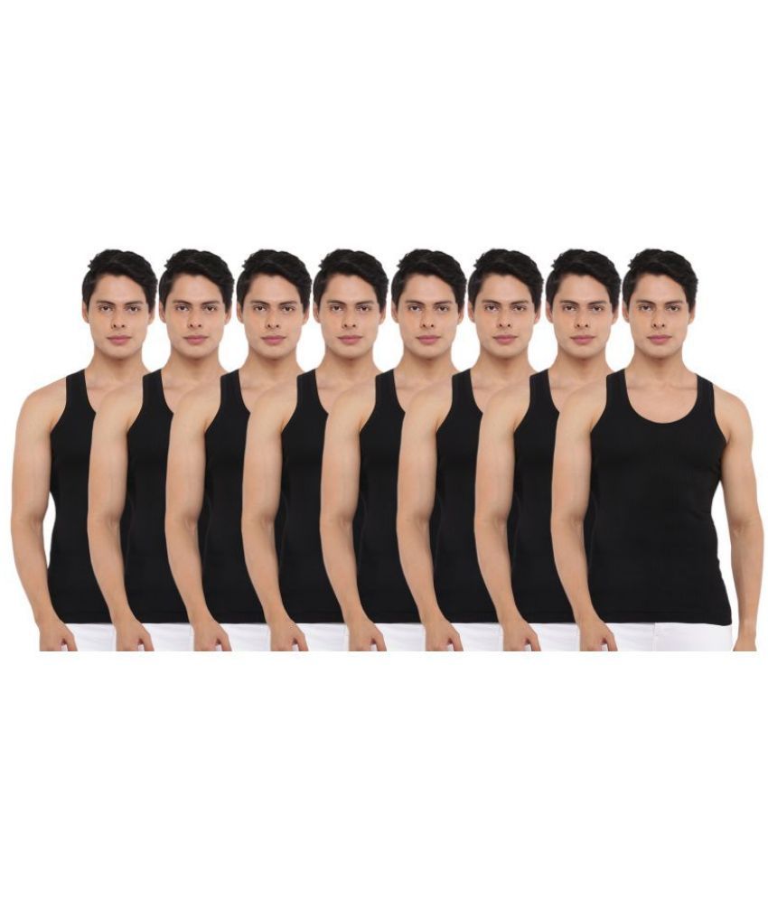     			Pack of 8 Dollar Bigboss Black Solid Cotton Blend Men Vest