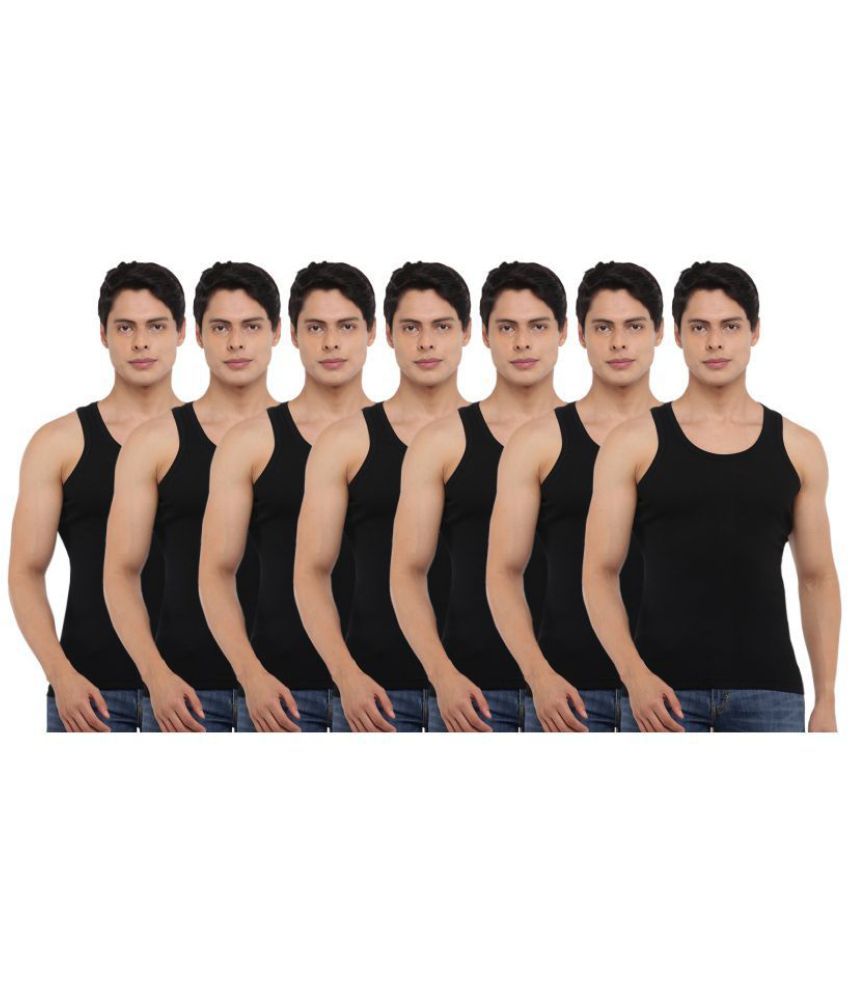     			Pack of 7 Dollar Bigboss Black Solid Cotton Blend Men Vest