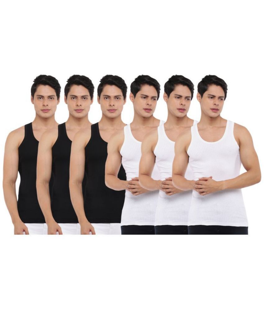     			Pack of 6 Dollar Bigboss Black-White Solid Cotton Blend Men Vest